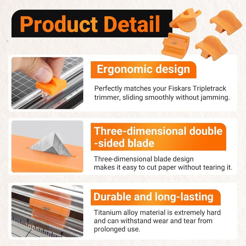 Dimakung 157400-1001 Paper Trimmers Blades for Fiskars Paper Cutting, Style I High Profile Triple Track Replacement Blade for Fiskars Paper Cutting & Scoring Titanium Blade, 4 PCS - Image 3